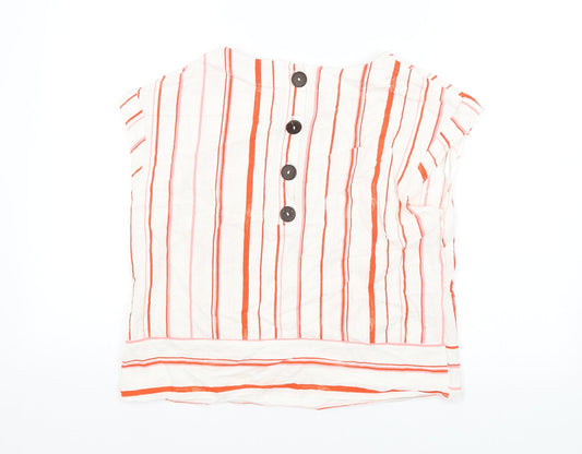 Nutmeg Womens White Striped  Basic Blouse Size 14