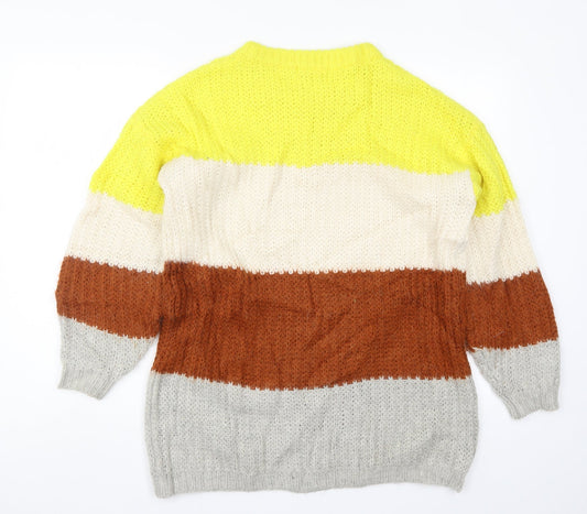 TU Womens Yellow Striped Knit Pullover Jumper Size 12 - Beige