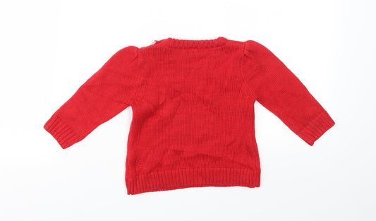 F&F Girls Red Animal Print Pullover Jumper Size 3-6 Months