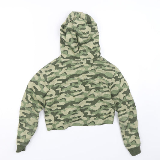 Matalan Girls Green Camouflage Pullover Hoodie Size 10 Years - Cropped
