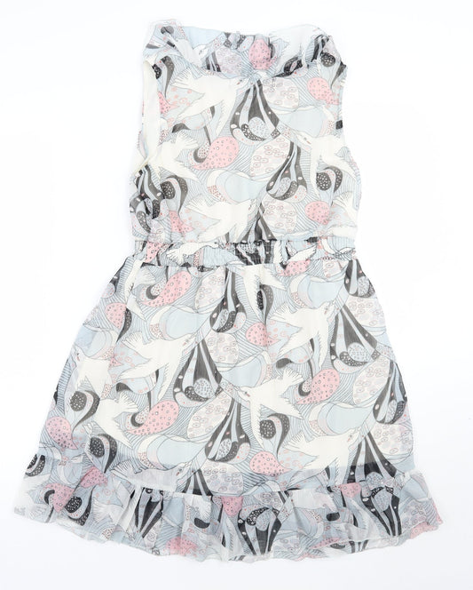 Mela London Womens Blue Geometric A-Line Size M