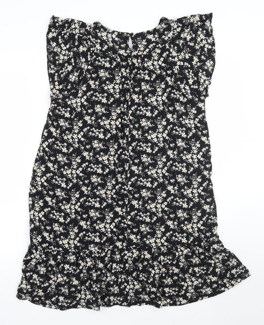 George Womens Black Floral A-Line Size 12
