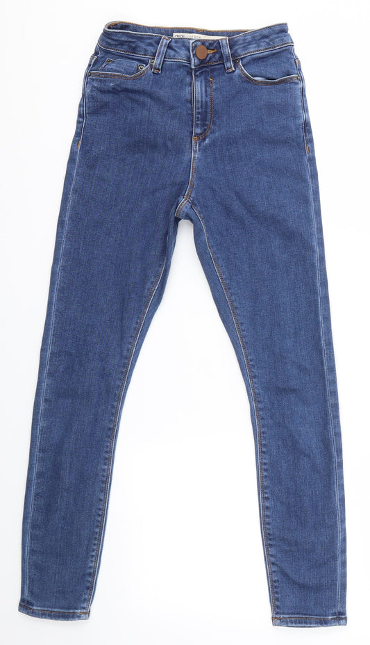 Additional front view of ASOS women’s blue skinny jeans, size UK 23, in, 28-inch leg