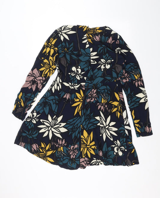 villa Womens Blue Floral A-Line Size L