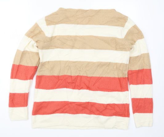 Damart Womens Beige Striped Knit Pullover Jumper Size 10 - Pink