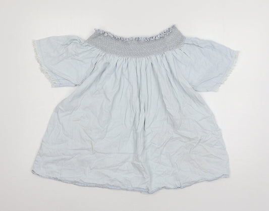 Denim & Co. Womens Blue Floral Basic Blouse Size 12