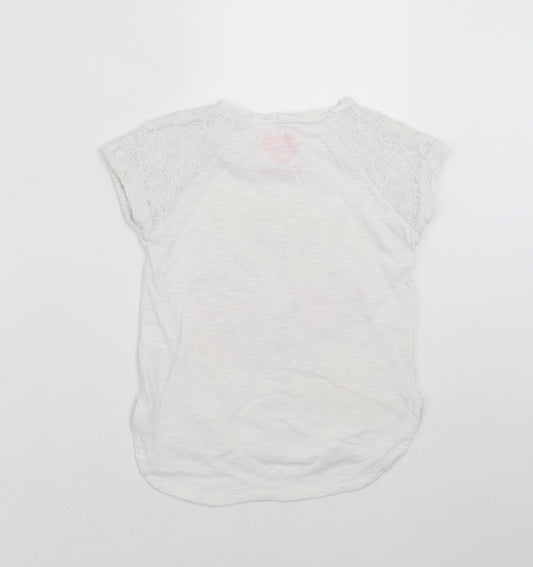 F&F Girls White Basic T-Shirt Size 5-6 Years - flowers, beautiful