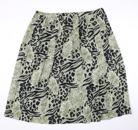 Profiles Womens Green Animal Print Pleated Skirt Size 16 - Leopard print