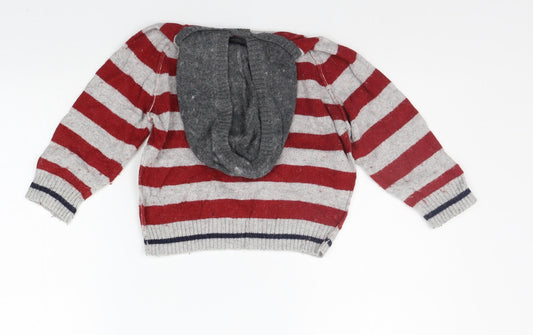 NEXT Boys Red Striped Pullover Hoodie Size 2-3 Years