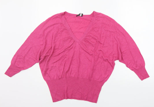 Additional front view of Principles women’s pink striped jumper, size UK 14