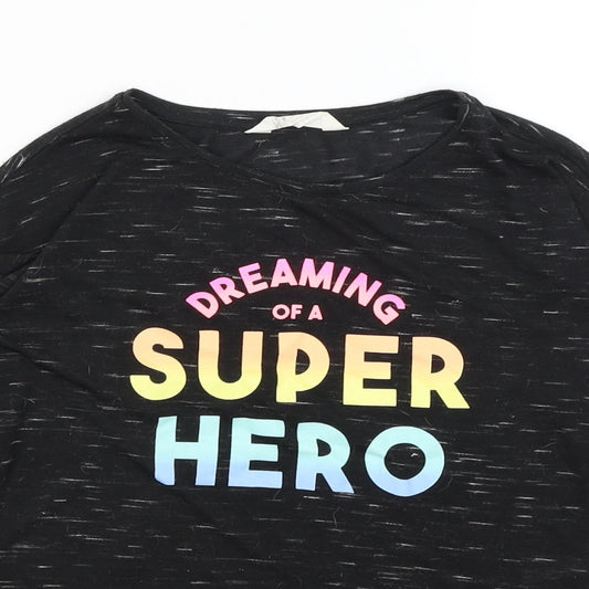 H&M Girls Black Basic T-Shirt Size 9-10 Years - Dreaming of a Super Hero