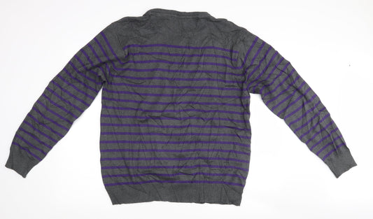 Cedar Wood State Mens Grey Striped Pullover Jumper Size L
