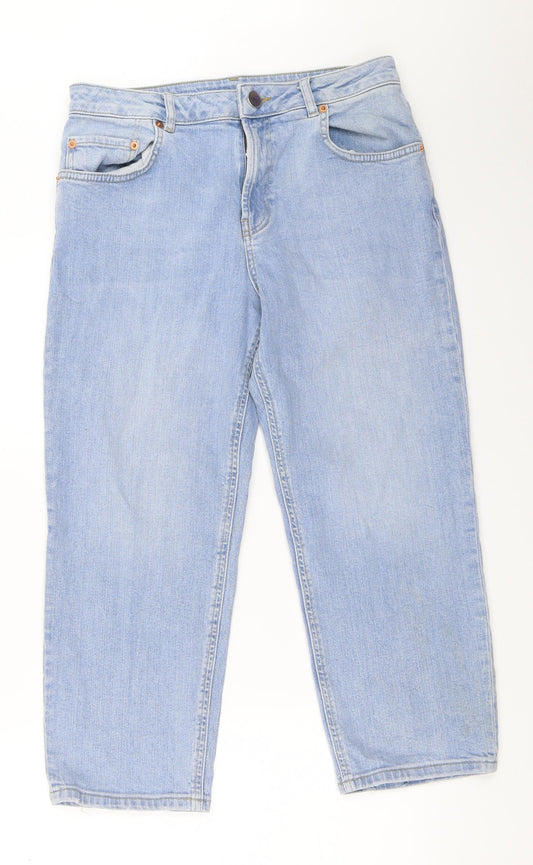 Additional front view of ASOS women’s blue denim cropped jeans, size UK 30, in, 23-inch leg
