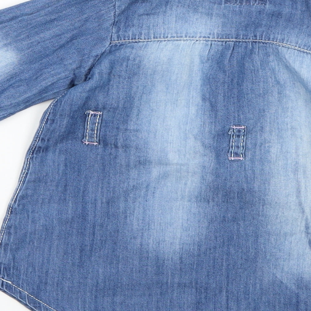 Brand and care label for Minoti Baby Blue Shirt Dress, size 9-12, Months