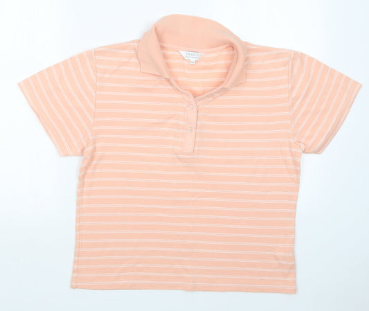 Image Womens Orange Striped Basic Polo Size L