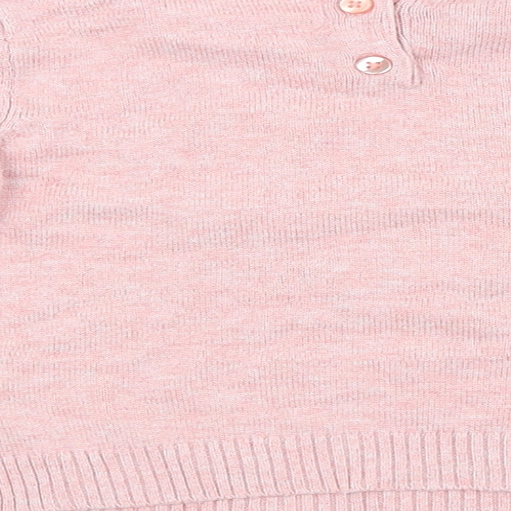 Brand and care label for Young Dimension girls’ pink cardigan jumper, size 12-18, months