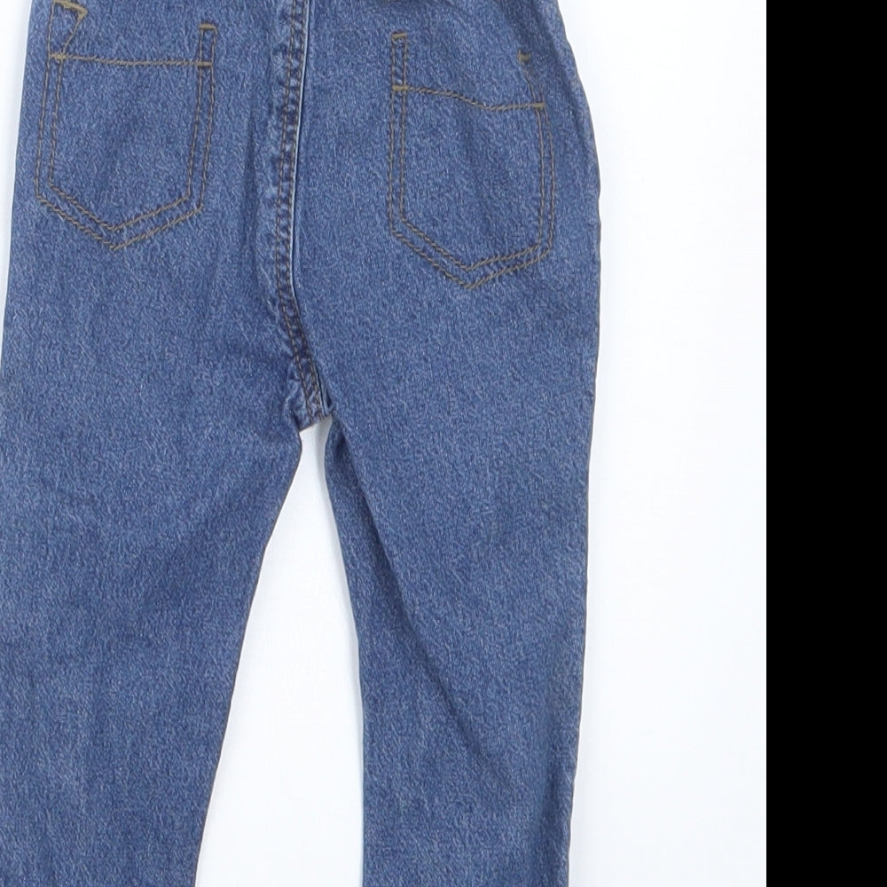 Brand and care label for George boys’ blue denim cargo jeans, size 6-9, months