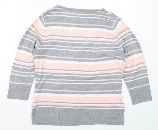 TU Womens Pink Striped Knit Pullover Jumper Size 12