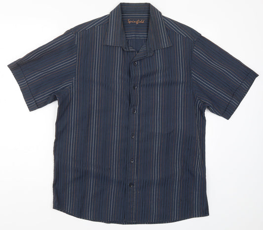 Springfield Mens Blue Striped Button-Up Size L