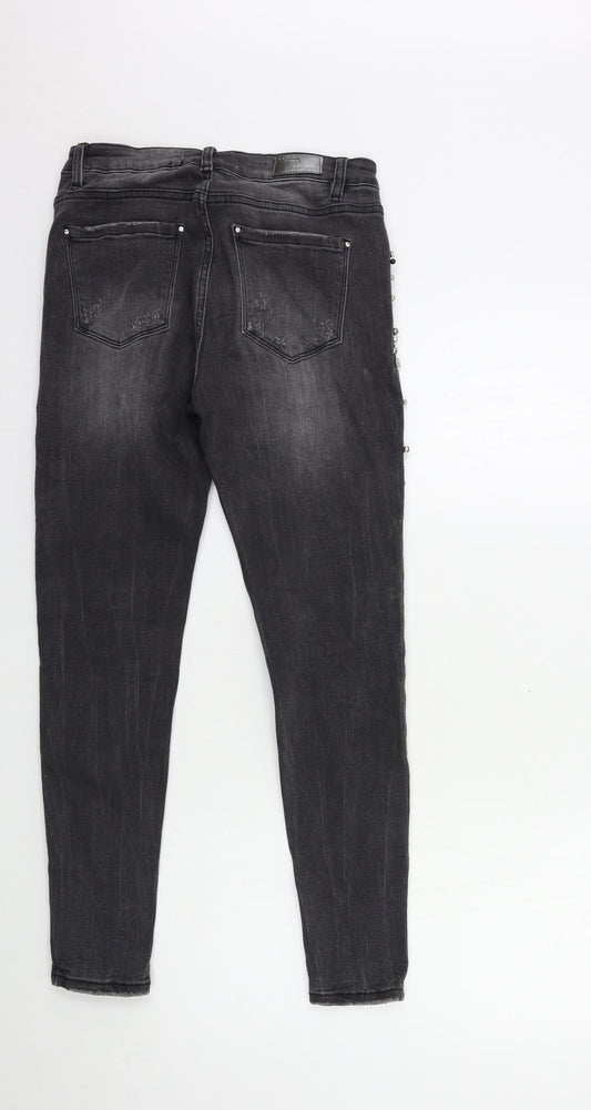 Queen Hearts Womens Black Denim Skinny Jeans Size 26 in L27 in