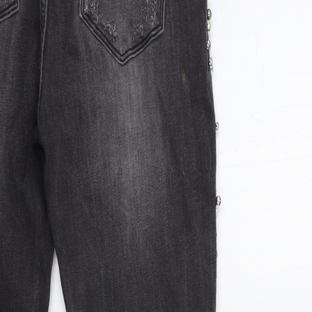 Womens UK Size 26 in Queen Hearts Regular Fit Skinny Black Jeans