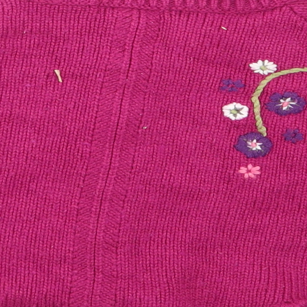 Brand and care label for John Lewis girls’ purple floral flare skirt, size 9-12, months