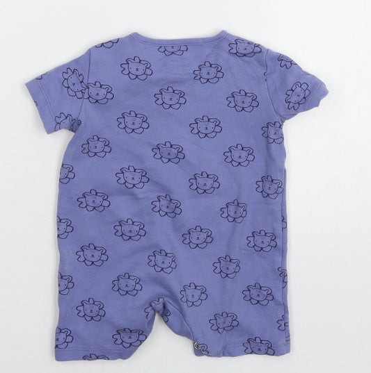 F&F Girls Blue Geometric Jersey Babygrow One-Piece Size 9-12 Months - Lion
