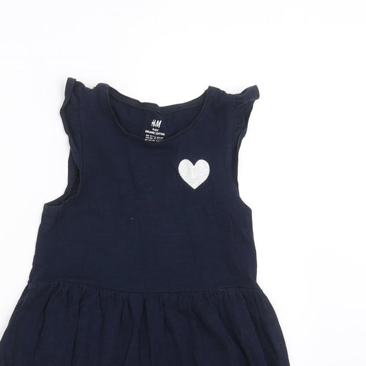H&M Girls Blue T-Shirt Dress Size 6-7 Years - heart