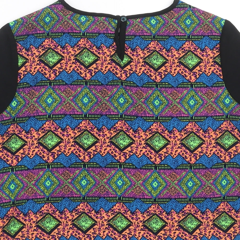 Ribbon Womens Multicoloured Geometric Basic Blouse Size 8