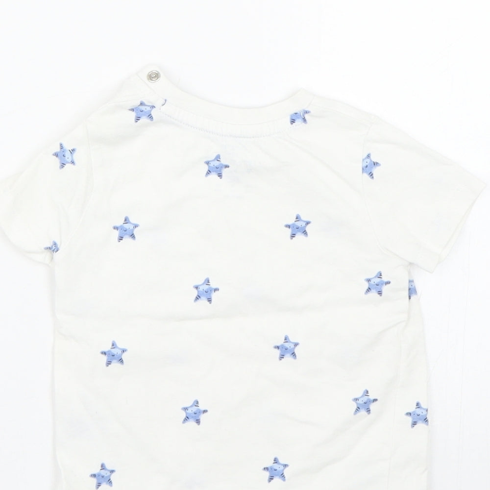 Brand and care label for F&F Baby White Polka Dot Basic T-Shirt, size 6-9, Months - Starfish