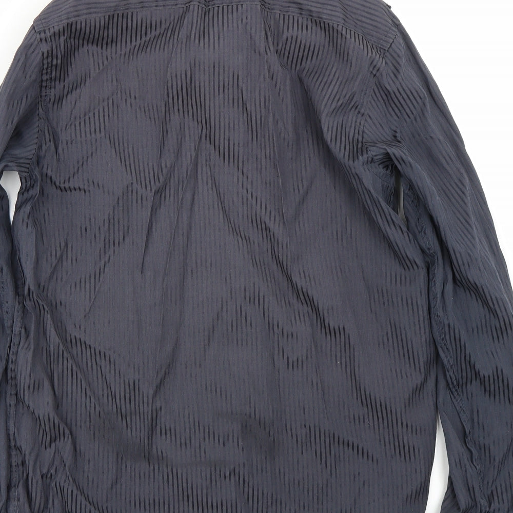 F&F Mens Black Striped Button-Up Size S