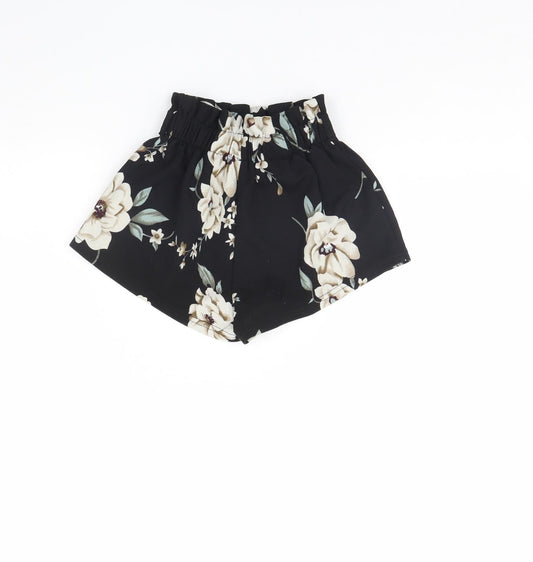 SheIn Girls Black Floral Cut-Off Shorts Size 6 Years