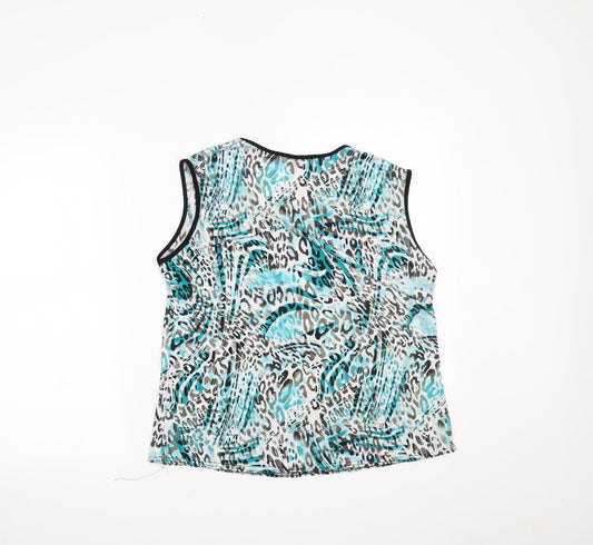 Autonomy Womens Blue Animal Print Pullover Tank Size 14