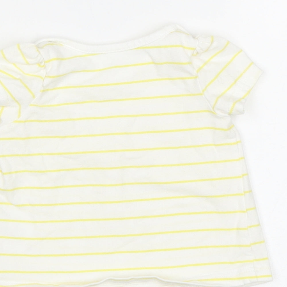Brand and care label for Mothercare Baby White Striped Basic T-Shirt, size 0-3, Months