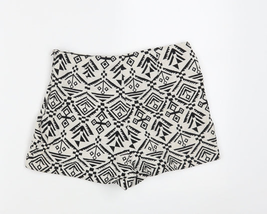 Miss Selfridge Womens White Geometric  Hot Pants Shorts Size 10