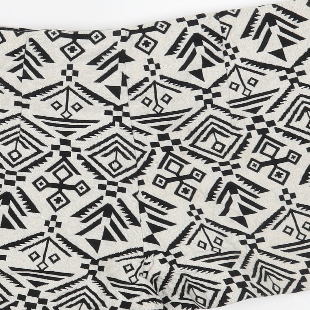 Miss Selfridge Womens White Geometric Hot Pants Shorts Size 10