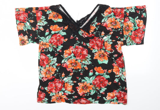 SOULE Womens Multicoloured Floral Basic Polo Size 16
