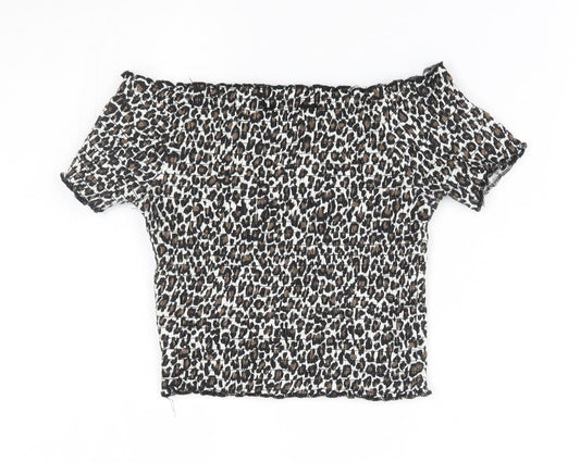Primark Girls Beige Animal Print Basic Blouse Size 7-8 Years