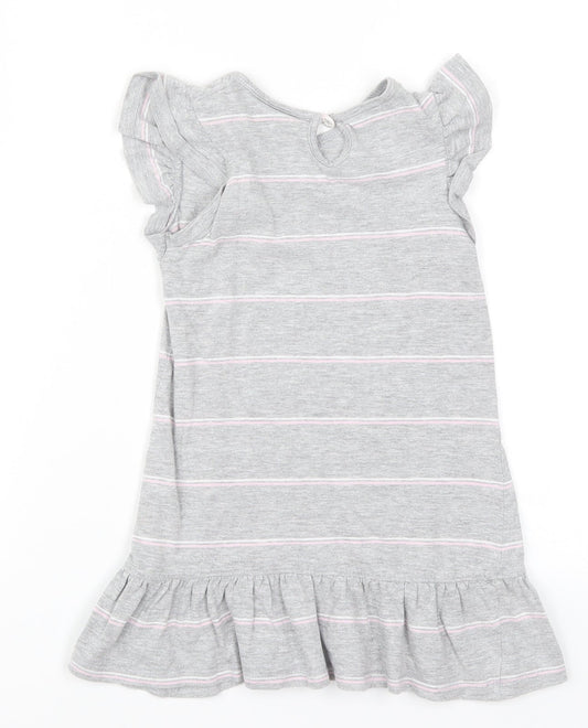 Earth Nymph Girls Grey Striped T-Shirt Dress Size 4 Years - Koala Sydney Australia