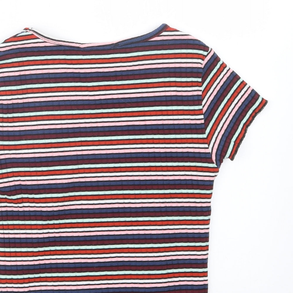 Primark Womens Blue Striped Cropped T-Shirt Size 4