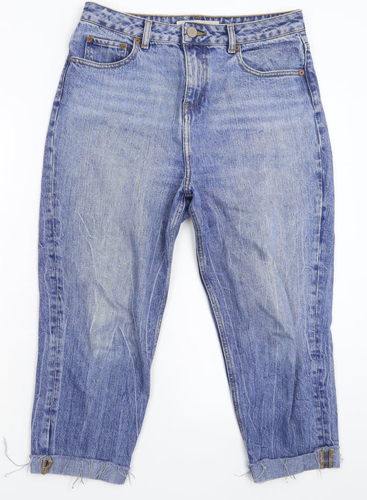 Additional front view of ASOS women’s blue denim cropped jeans, size UK 30, in, 21-inch leg