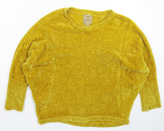 Womens UK Size 10 Aphorism Yellow Pullover Jumper