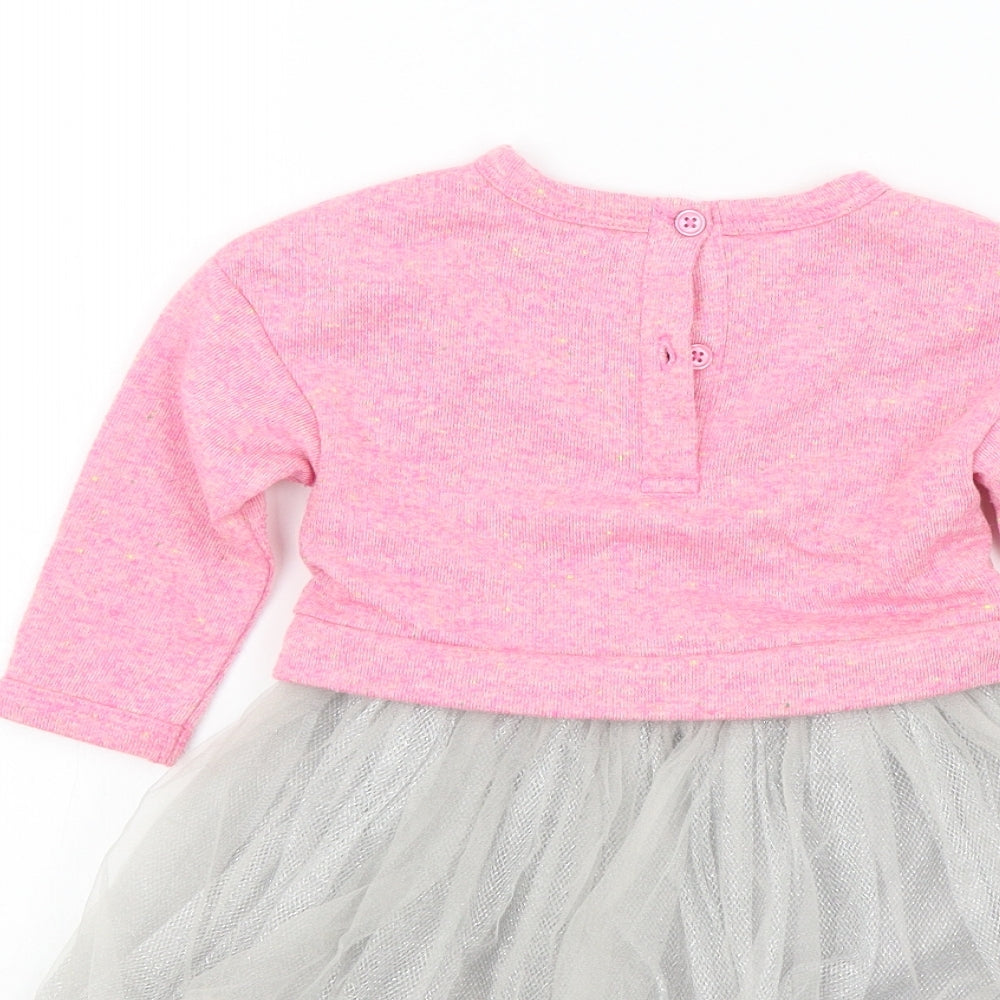 Brand and care label for mini v girls’ pink colourblock fit & flare, size 9-12, months