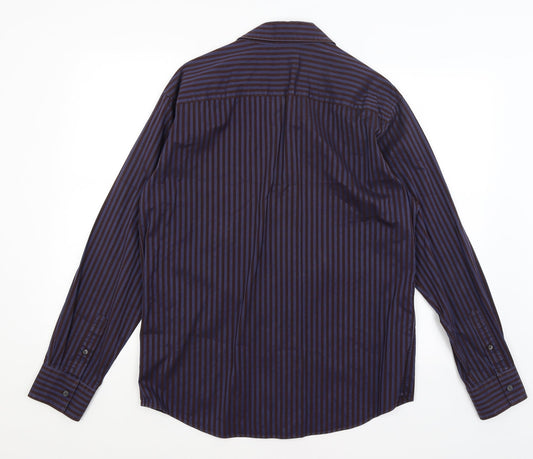 Autograph Mens Blue Striped Button-Up Size M