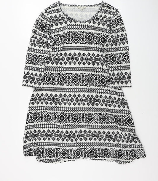 Peacocks Womens Grey Geometric A-Line Size 14