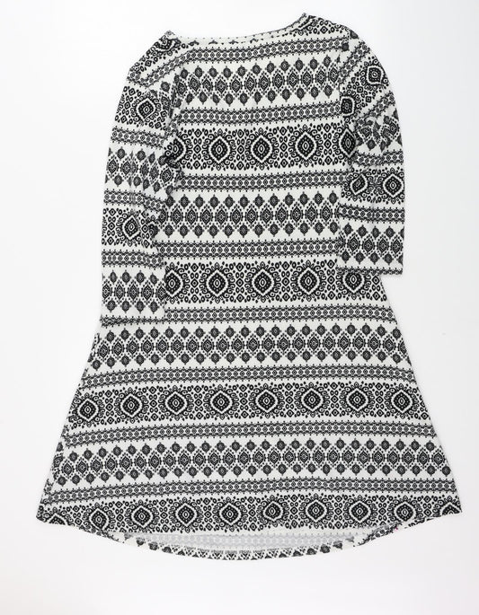 Peacocks Womens Grey Geometric A-Line Size 14