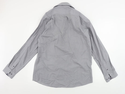Mens UK Size 16 greenwoods Grey Button-Up Long Sleeve Casual Shirt