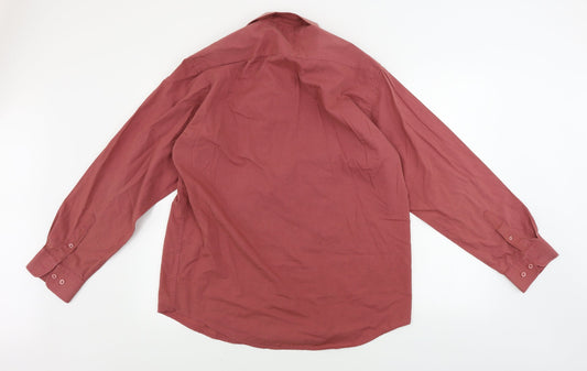 Mens UK Size 16 london road Red Button-Up Long Sleeve Casual Shirt