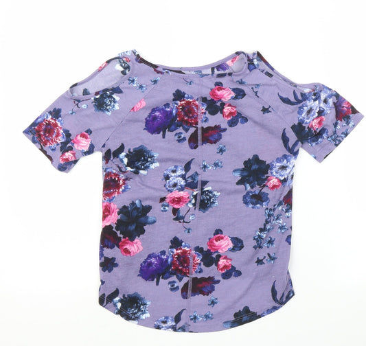 H&M Girls Purple Floral Basic T-Shirt Size 9 Years
