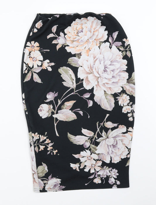 New Look Womens Black Floral Straight & Pencil Skirt Size 10